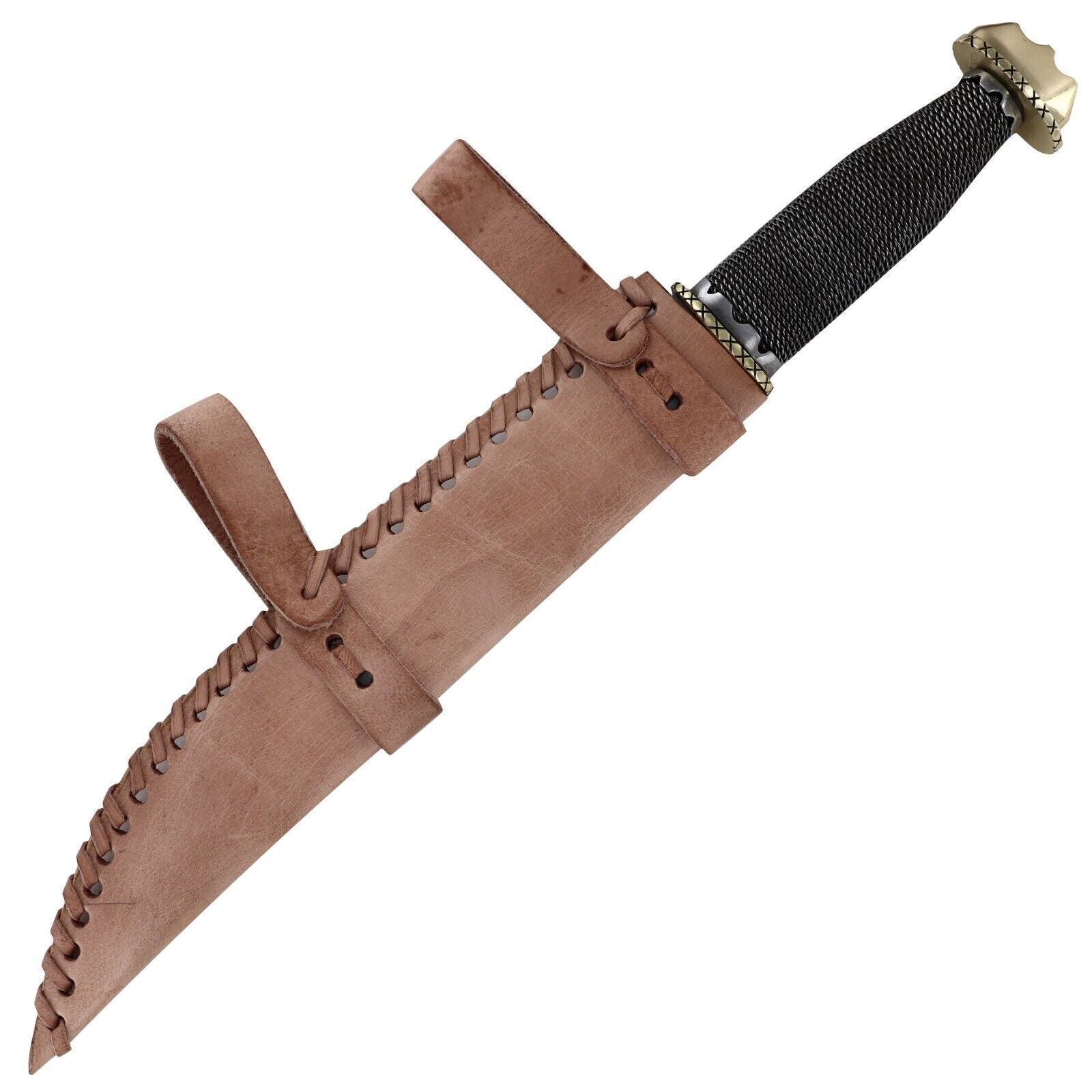 Ceremonial Viking Knife Set with Wire-Wrapped Handle and Sheath