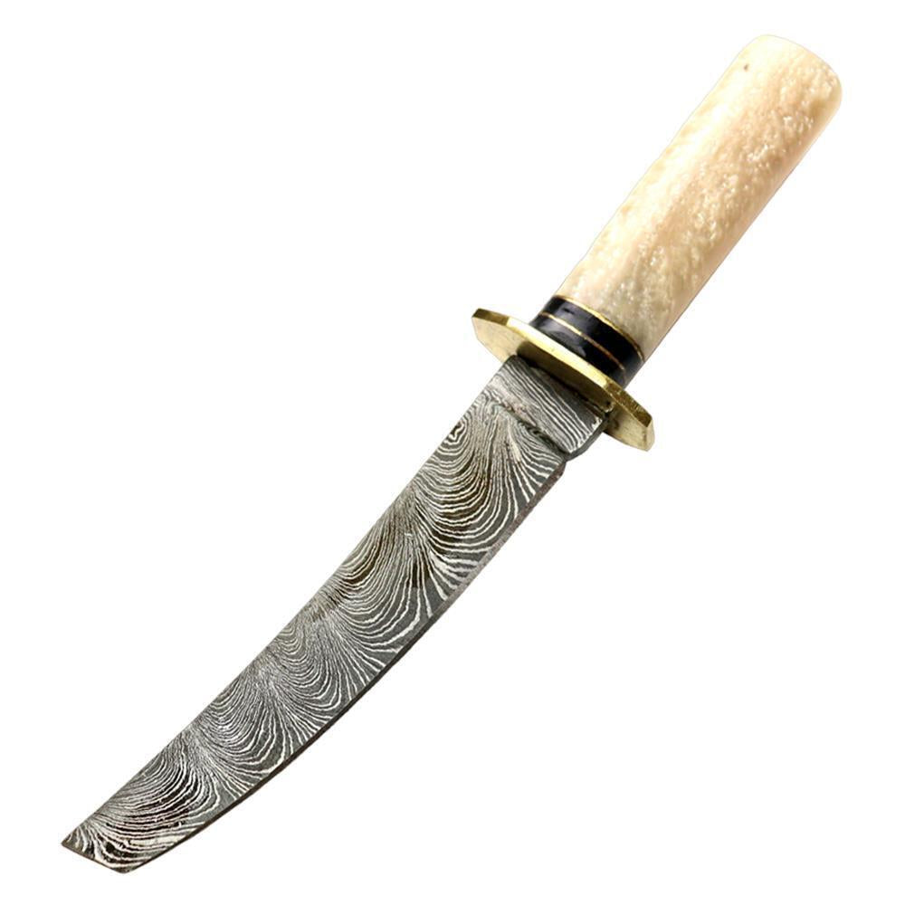 Katana-Style Damascus Steel Tanto Knife with Fixed Blade