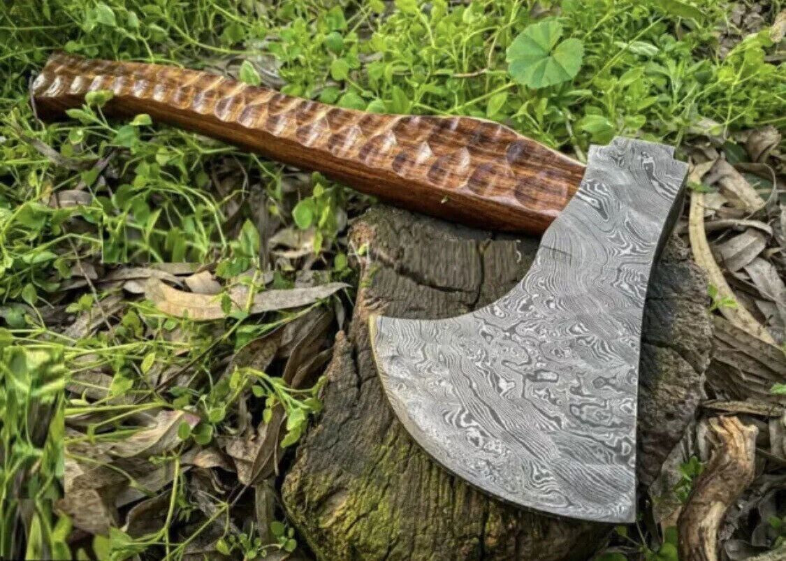 Bearded Viking Damascus Axe for Camping and Hatchet Use