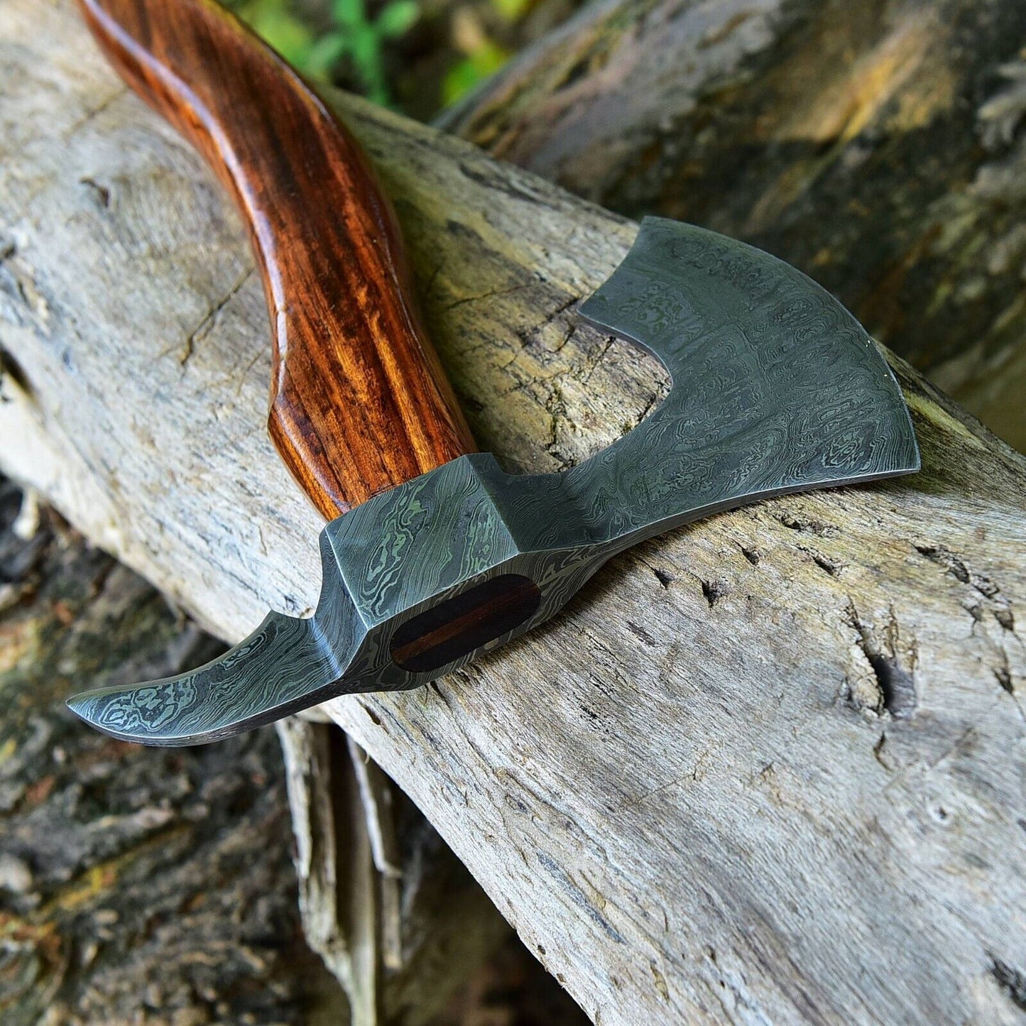 Hand-Forged Viking Axe with Bearded Damascus Steel Head