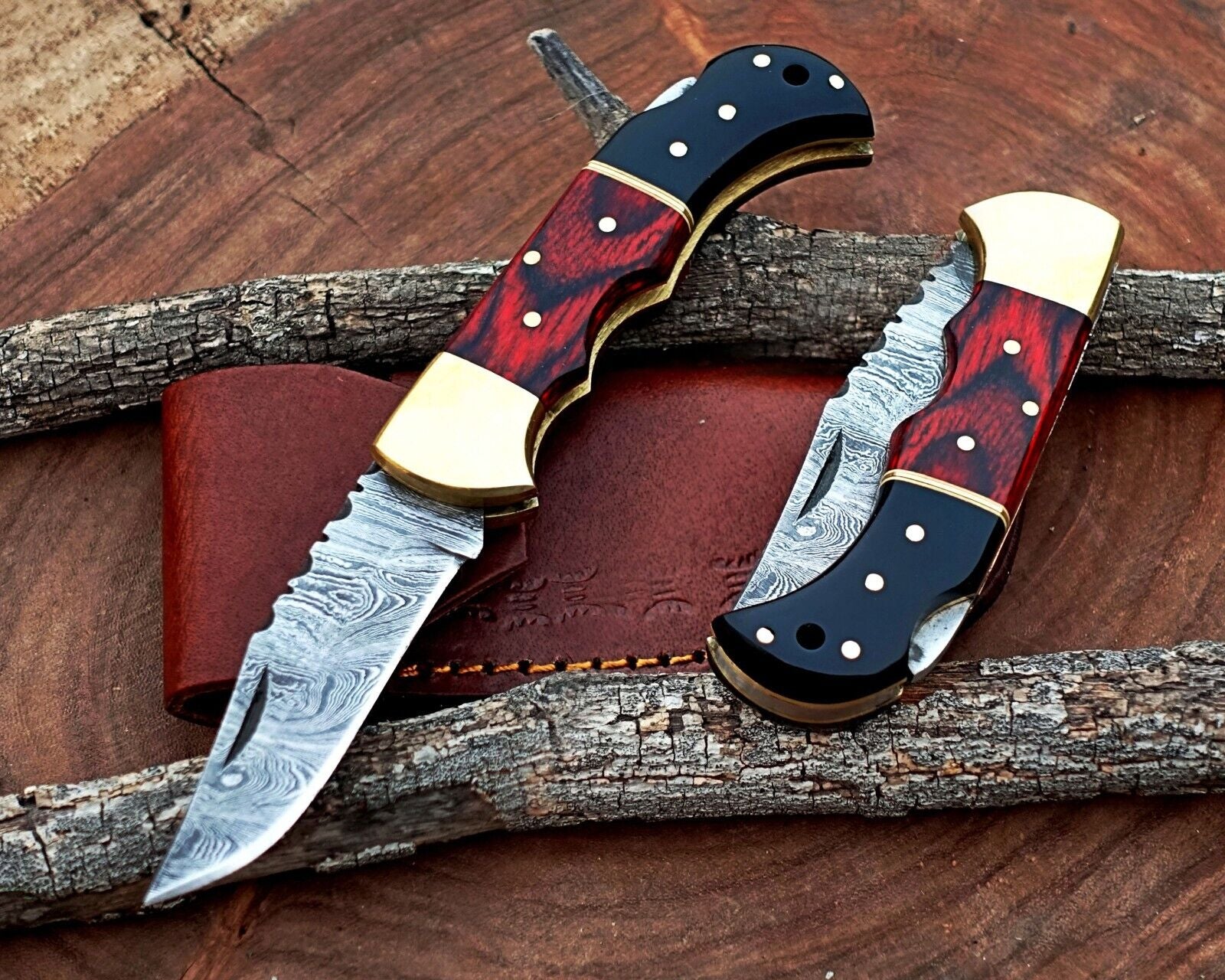 Damascus Folding Pocket Knife with Back Lock