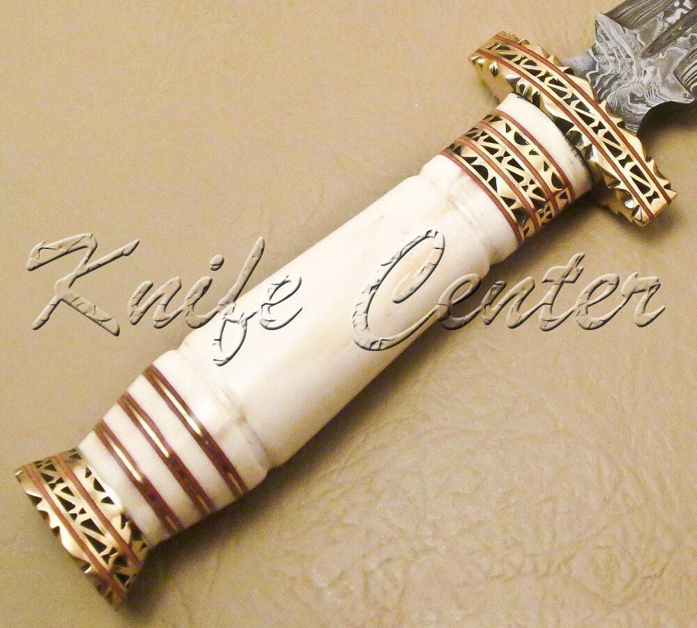 Damascus Dagger Knife with Camel Bone Handle