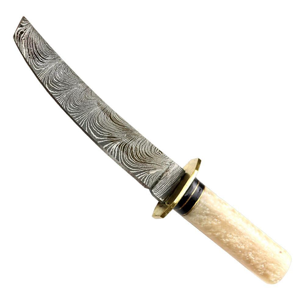 Katana-Style Damascus Steel Tanto Knife with Fixed Blade