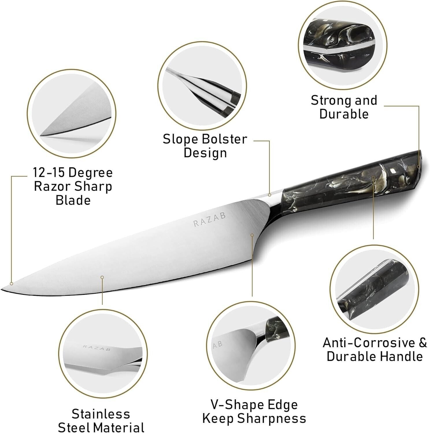 Razab Professional Chef Knife with High Carbon Steel