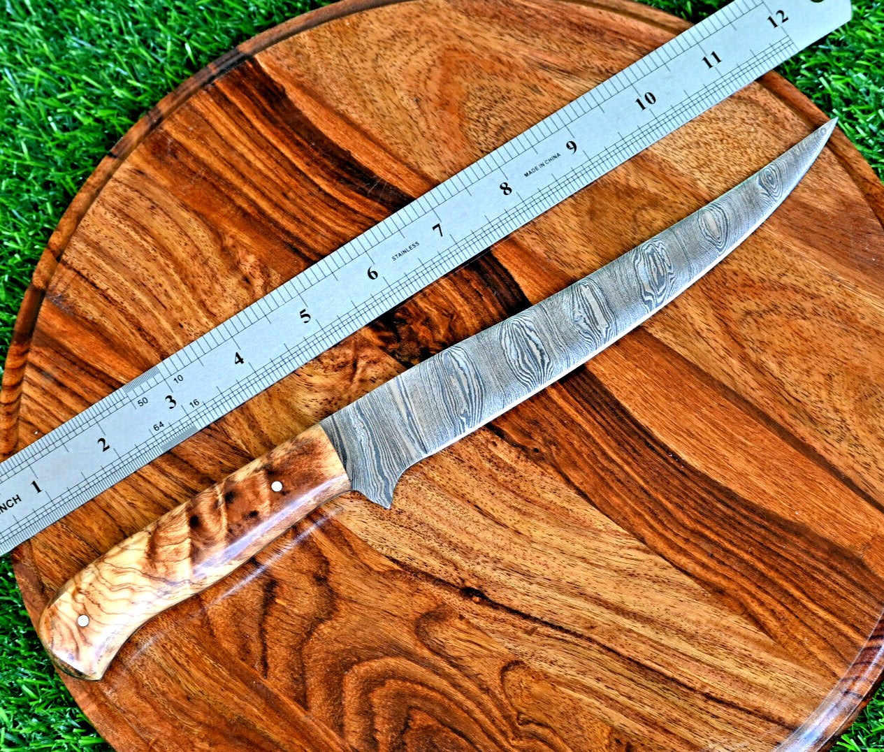 Japanese Style Fillet Knife with Hand-Forged Damascus Steel