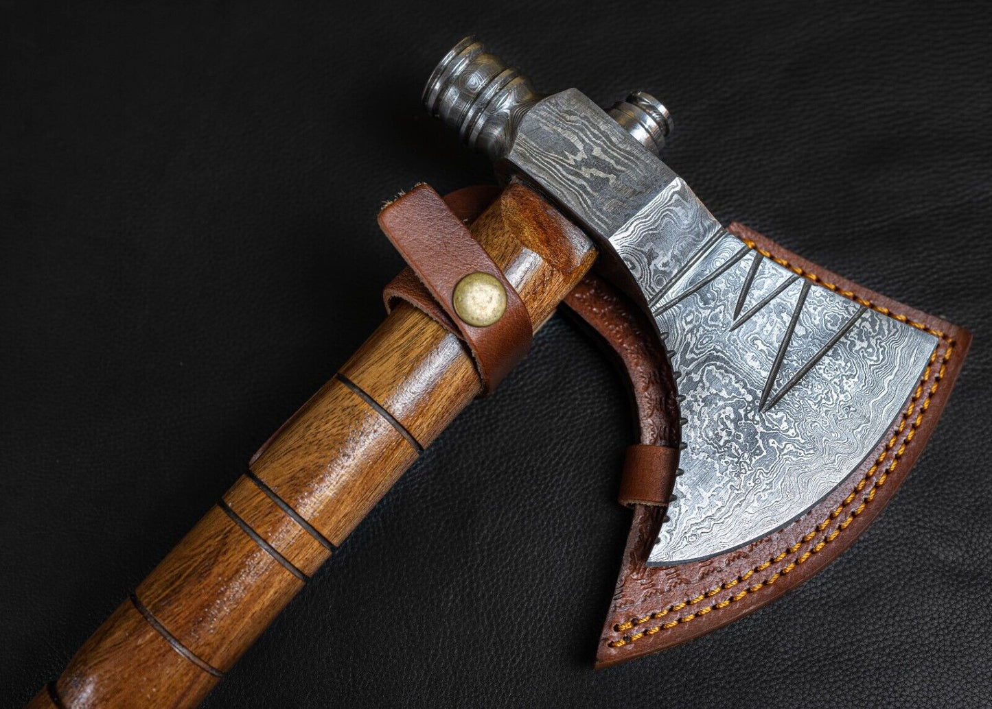 Viking Damascus Steel Axe with Rosewood Handle and Sheath