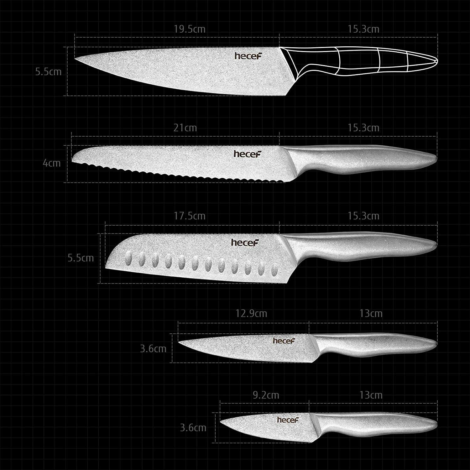 German Stainless Steel Chef Knife Set with Sheaths By Hecef Brand