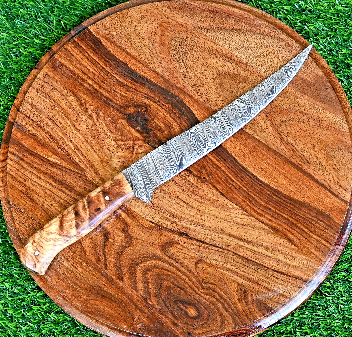 Japanese Style Fillet Knife with Hand-Forged Damascus Steel