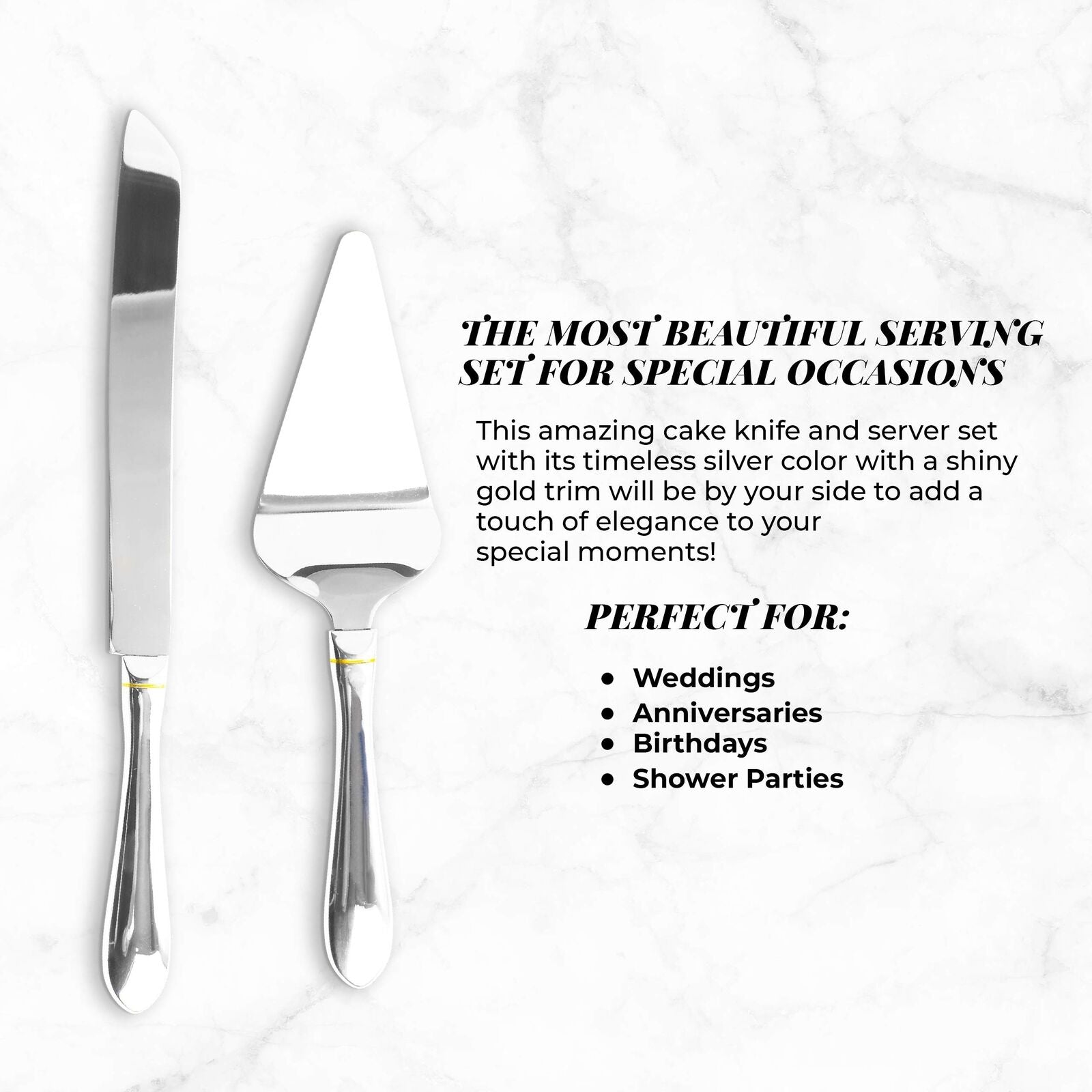 Premium Stainless Steel Cake Cutting Knife and Server Set - Silver Cake Cutter