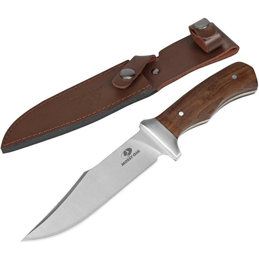 Mossy Oak Full Tang Bowie Knife with Wood Handle and Leather Sheath