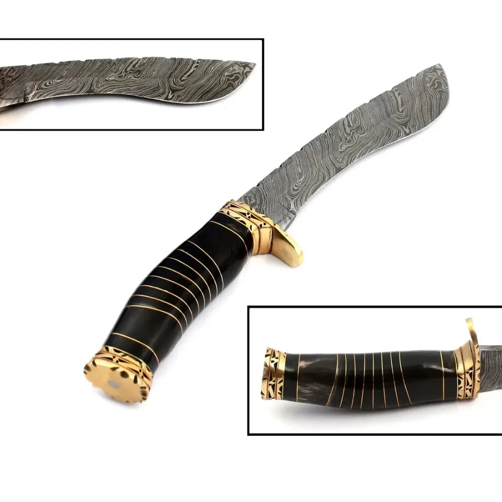 Buffalo Horn Handmade Damascus Steel Kukri Knife for Hunting