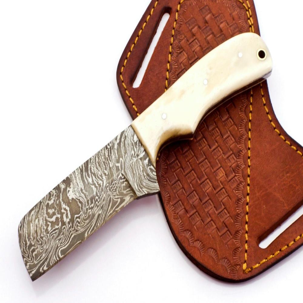 Cowboy Bull Cutter Knife - Handmade Damascus Steel with Bone Handle