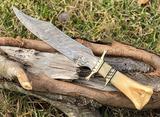 Custom Damascus Bone Handle Knife for Hunting