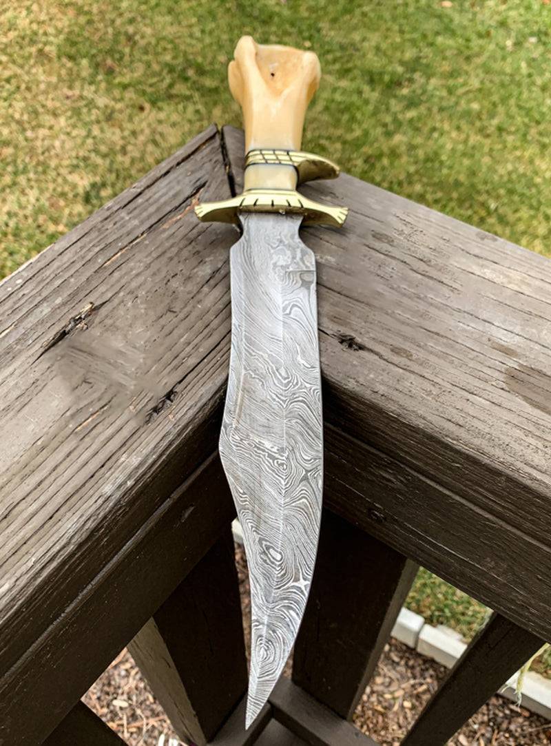 Custom Damascus Bone Handle Knife for Hunting