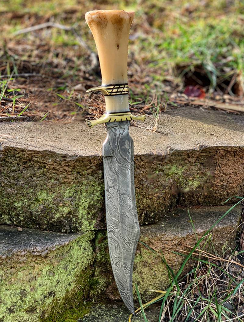 Custom Damascus Bone Handle Knife for Hunting