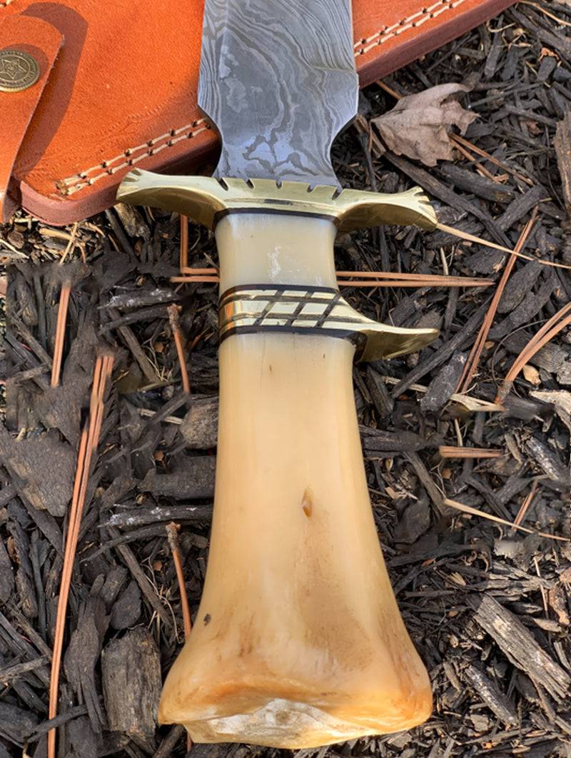 Custom Damascus Bone Handle Knife for Hunting