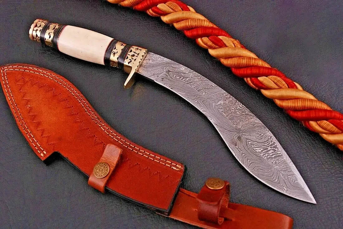 Custom Forged Damascus Steel Kukri Knife for Hunting