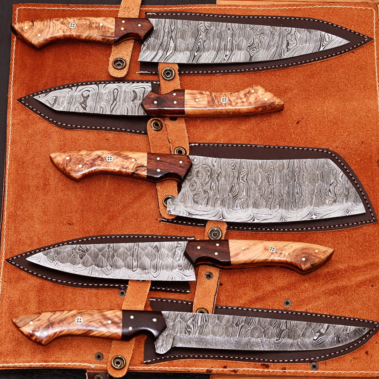 Custom Damascus Chef Knife Set - Hand Forged
