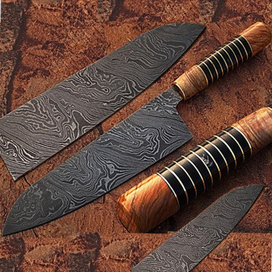 Custom Damascus Chef Knife with Olive Wood Handle