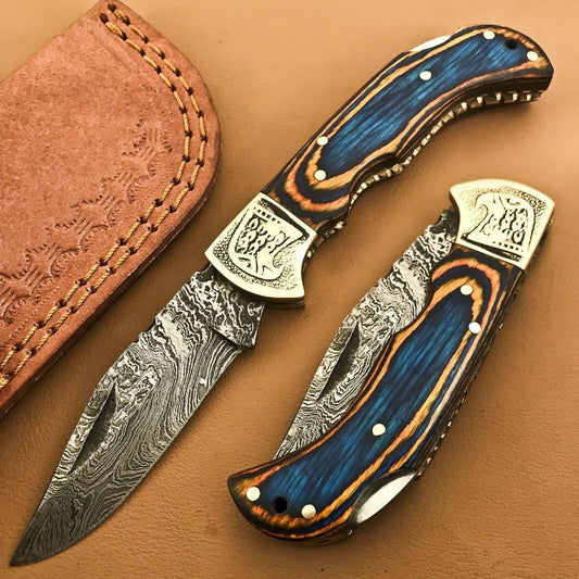 Custom Damascus Folding Pocket Knife for Chefs