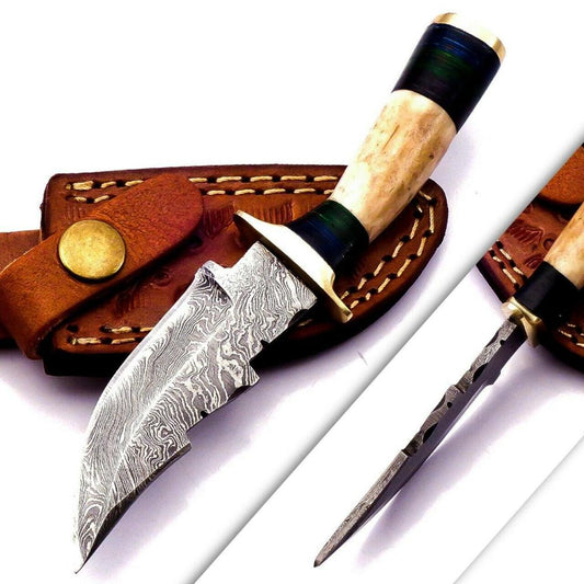 Custom Handmade Damascus Steel Antler Knife with Deer Antler Knife Handle