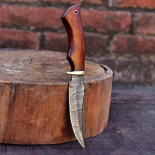 Custom Handmade Damascus Steel Deer Skinning Knife with Wood Handle