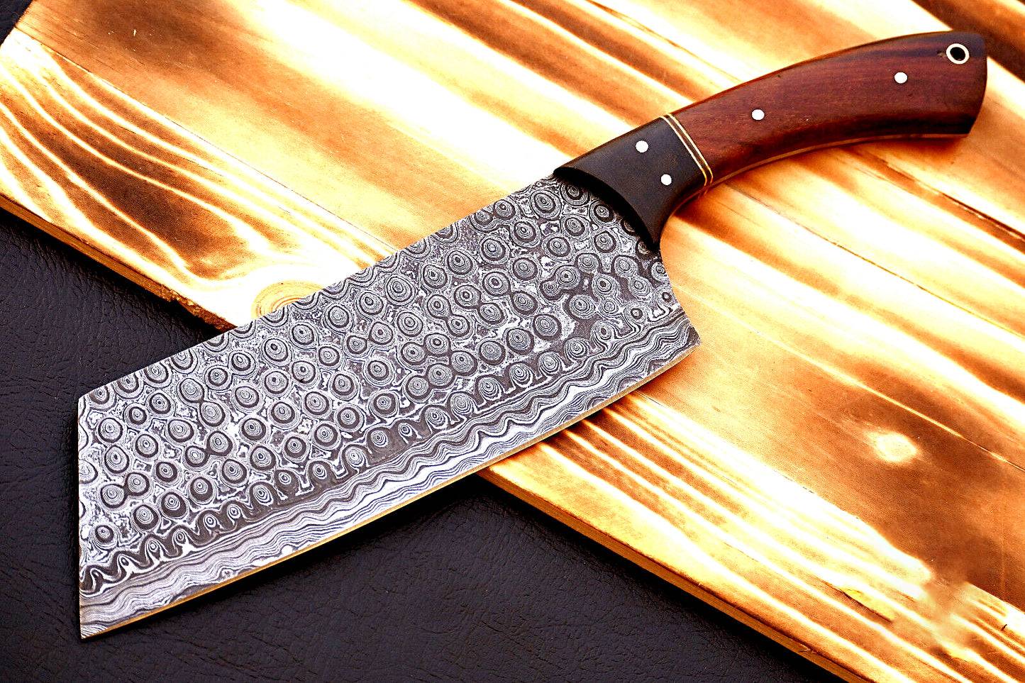 Damascus Steel Cleaver Knife for Meat Chopping and Butchering