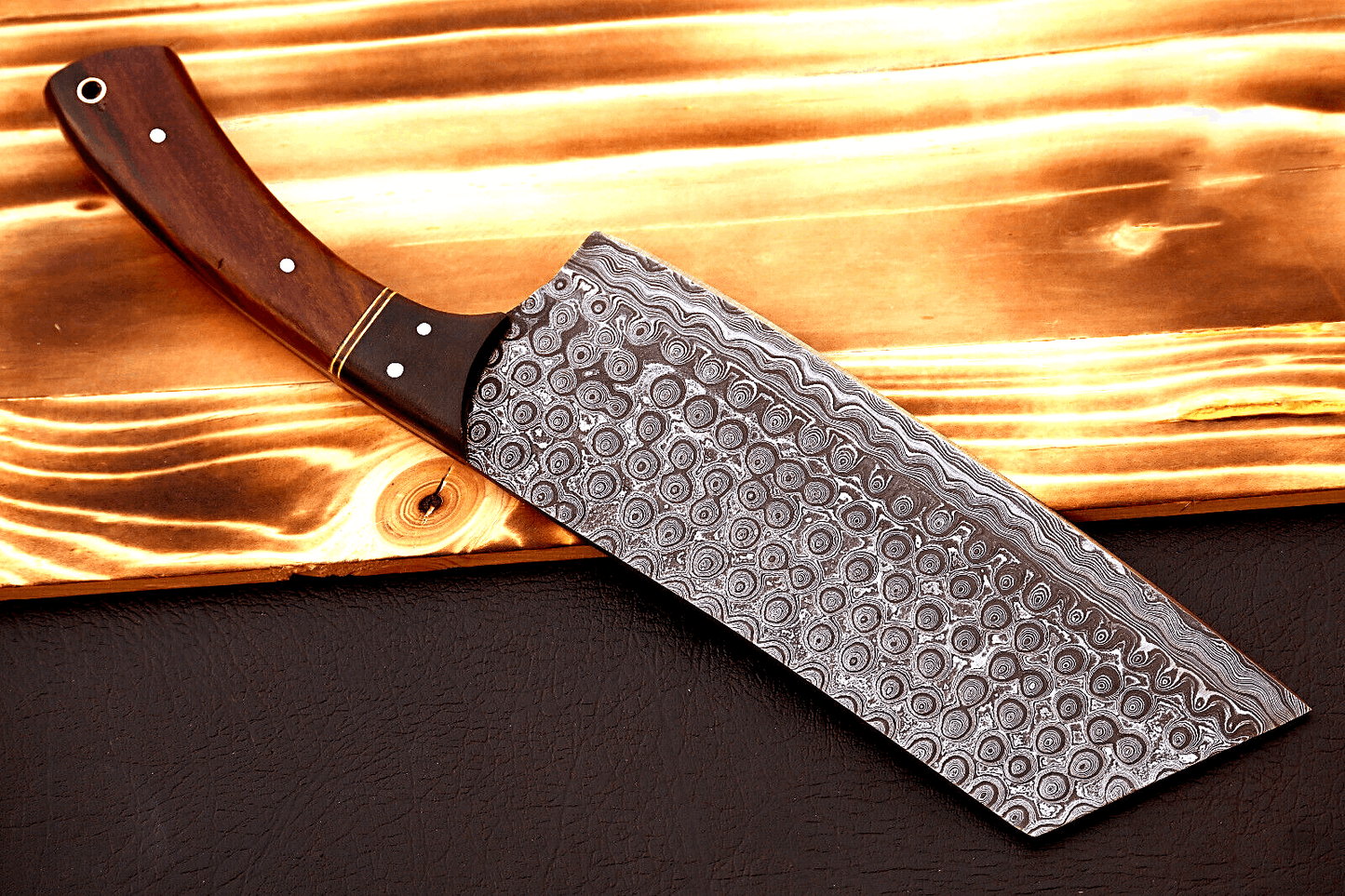 Damascus Steel Cleaver Knife for Meat Chopping and Butchering