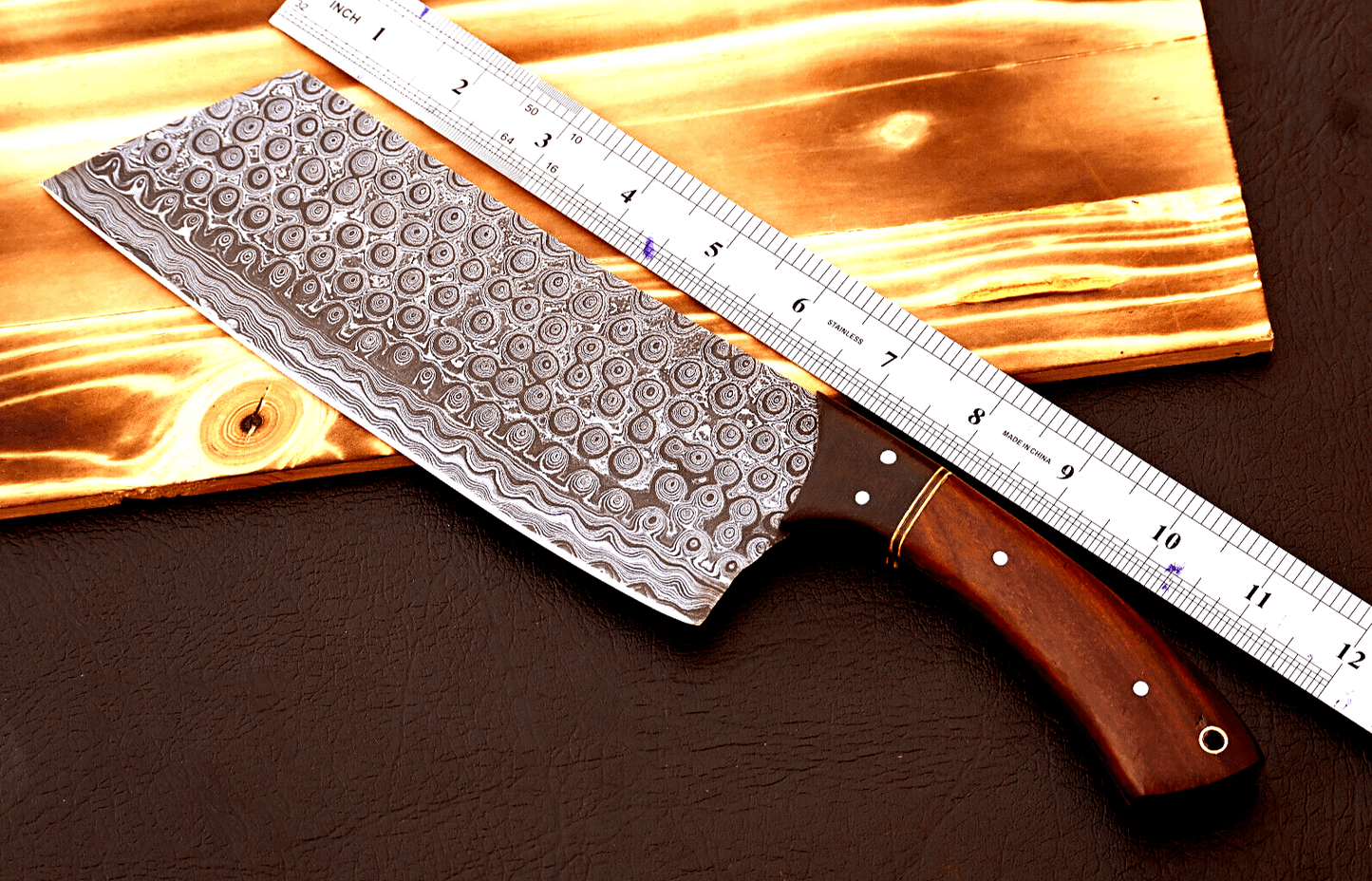 Damascus Steel Cleaver Knife for Meat Chopping and Butchering