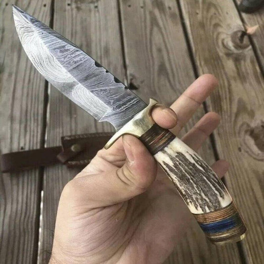 Damascus Hunting Skinning Knife with Stag Handle