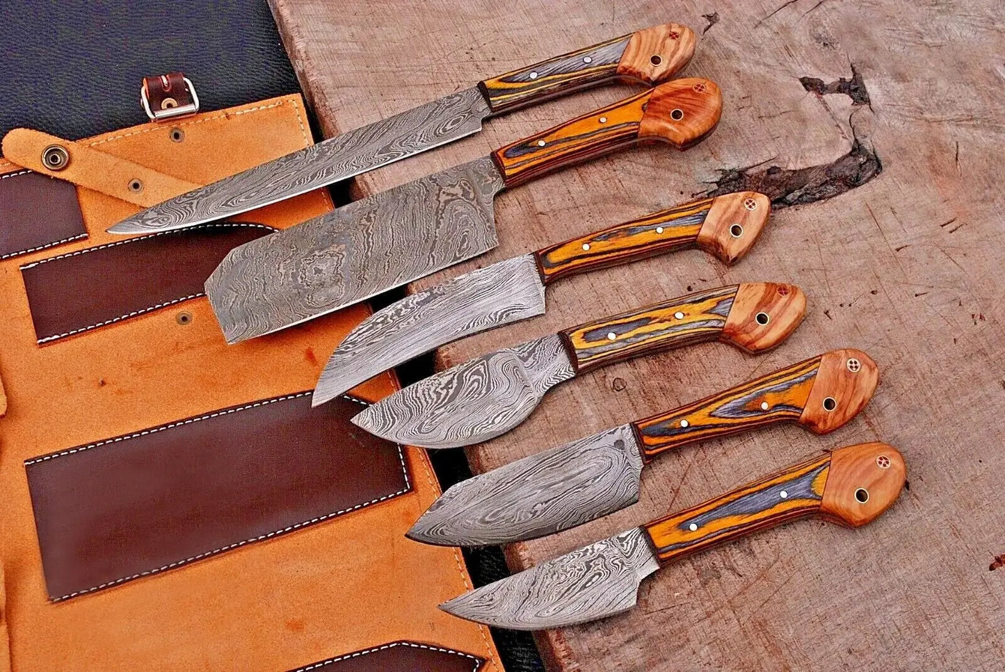 Damascus Steel Chef Knife Set - Custom Made