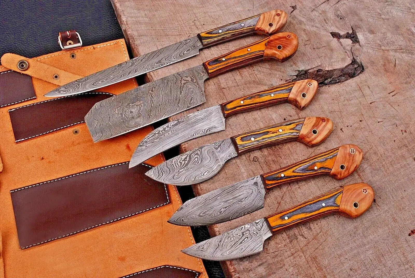Damascus Steel Chef Knife Set - Custom Made