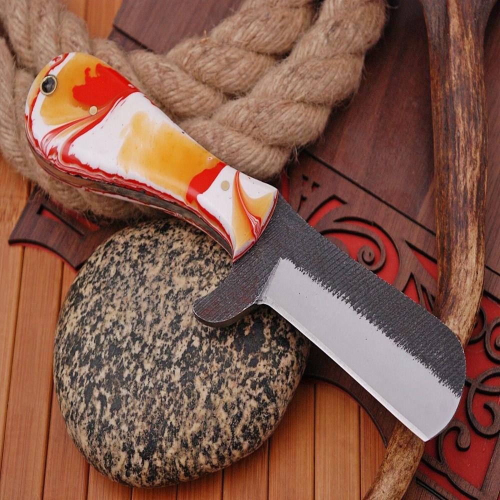 EDC Bull Cutter Knife - Hand-Forged Railroad Steel Cowboy Knife with Sheath