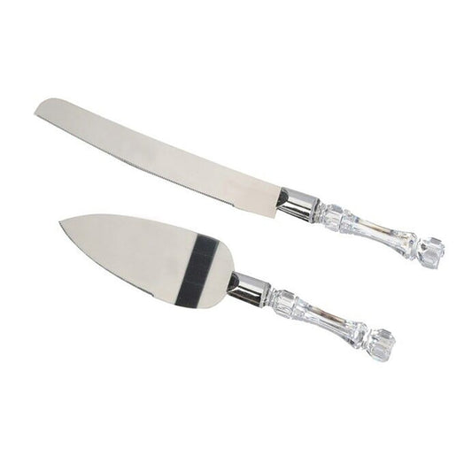 Elegant Wedding Cake Knife and Server Set with Acrylic Handle