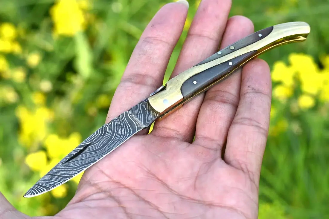Forged Damascus Folding Pocket Knife for Survival