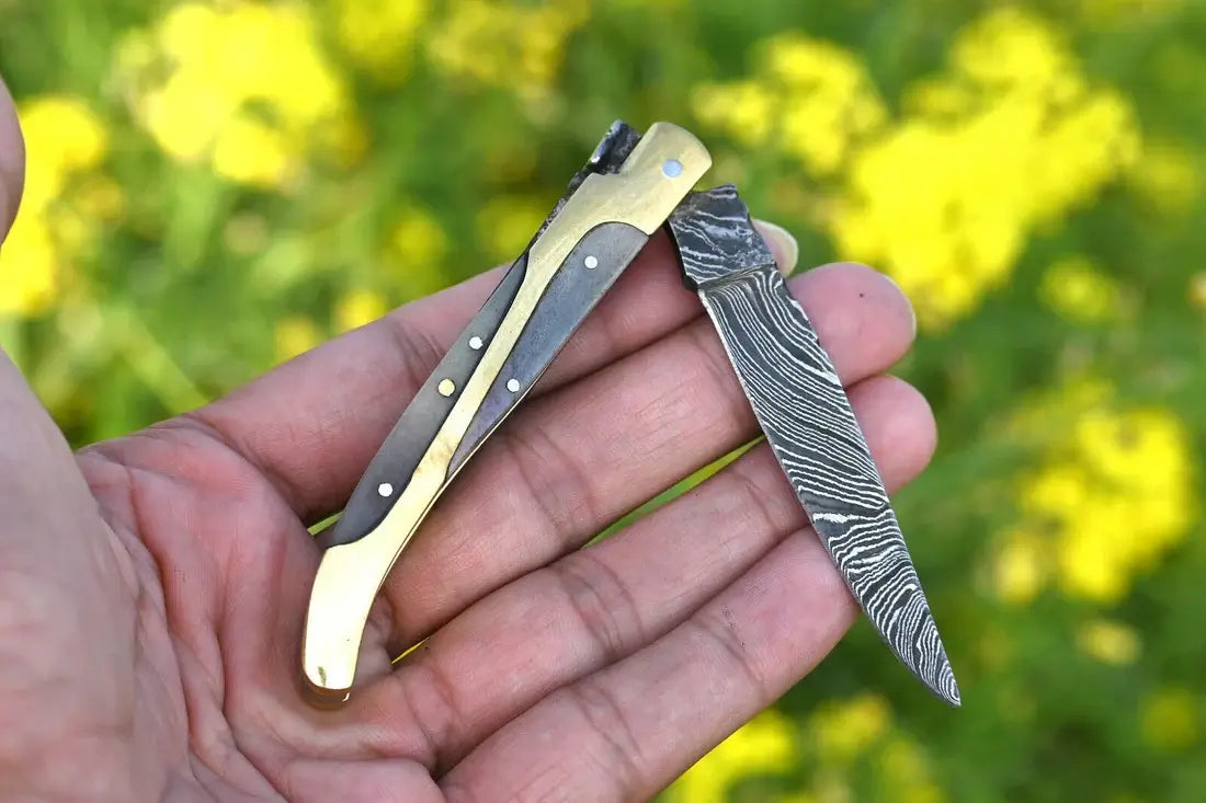 Forged Damascus Folding Pocket Knife for Survival