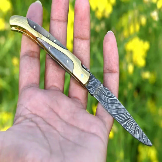 Forged Damascus Folding Pocket Knife for Survival