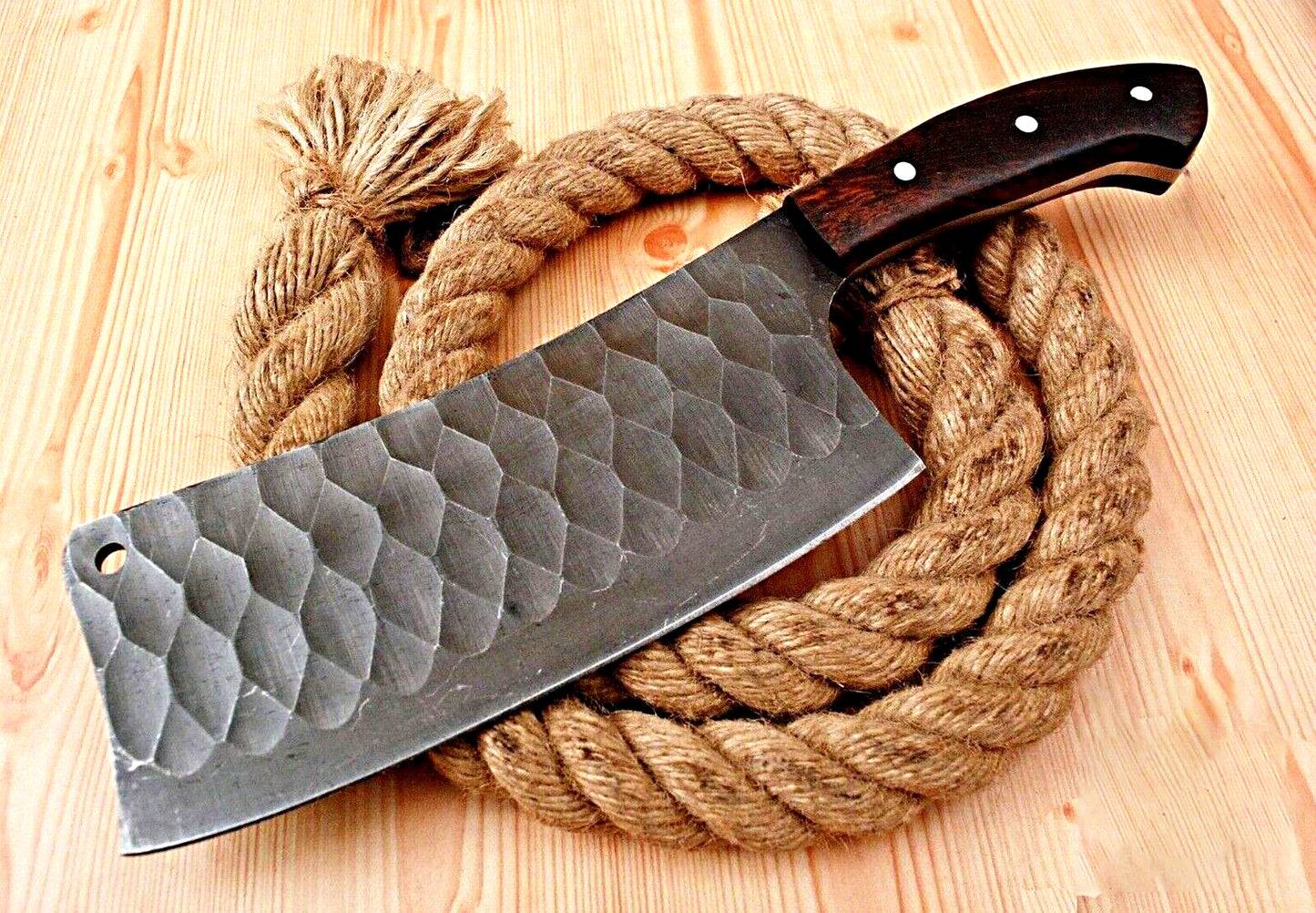 Hand-Forged Carbon Steel Cleaver Knife for Butchering