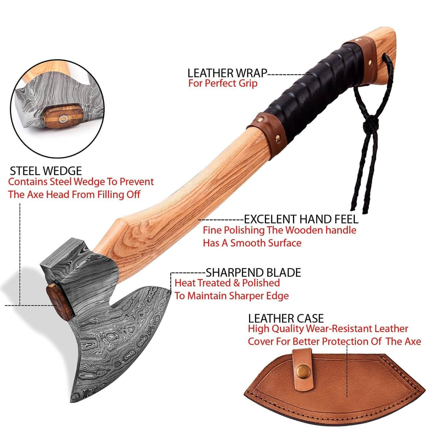 Hand-Forged Damascus Axe for Camping and Outdoors