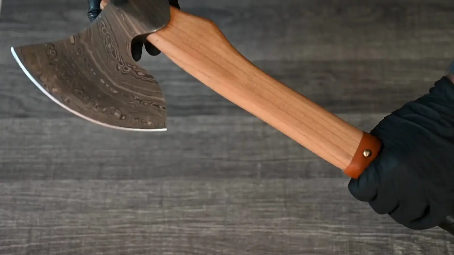 Hand-Forged Damascus Axe for Camping and Outdoors