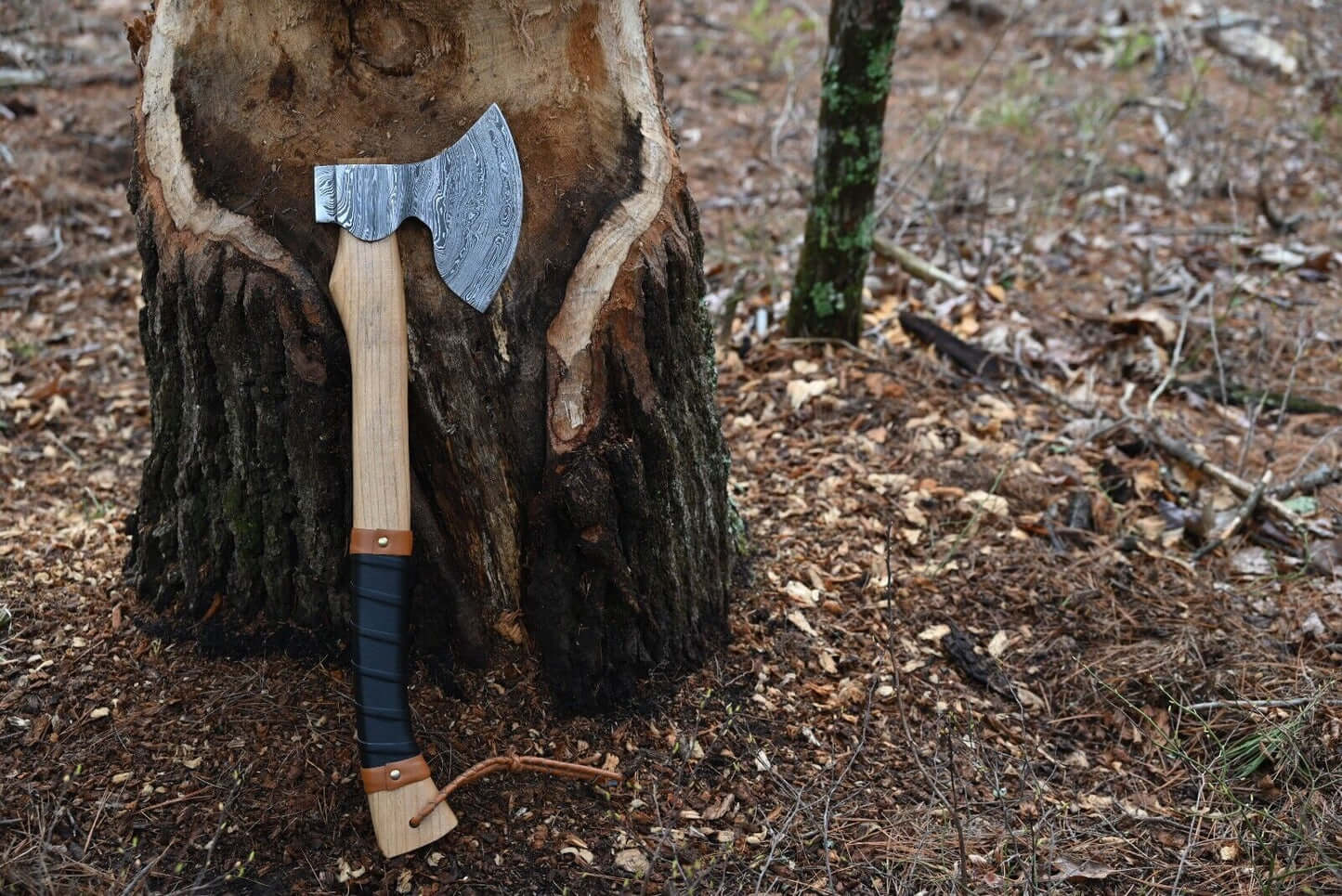 Hand-Forged Damascus Axe for Camping and Outdoors