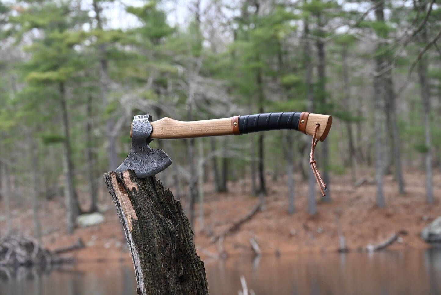 Hand-Forged Damascus Axe for Camping and Outdoors