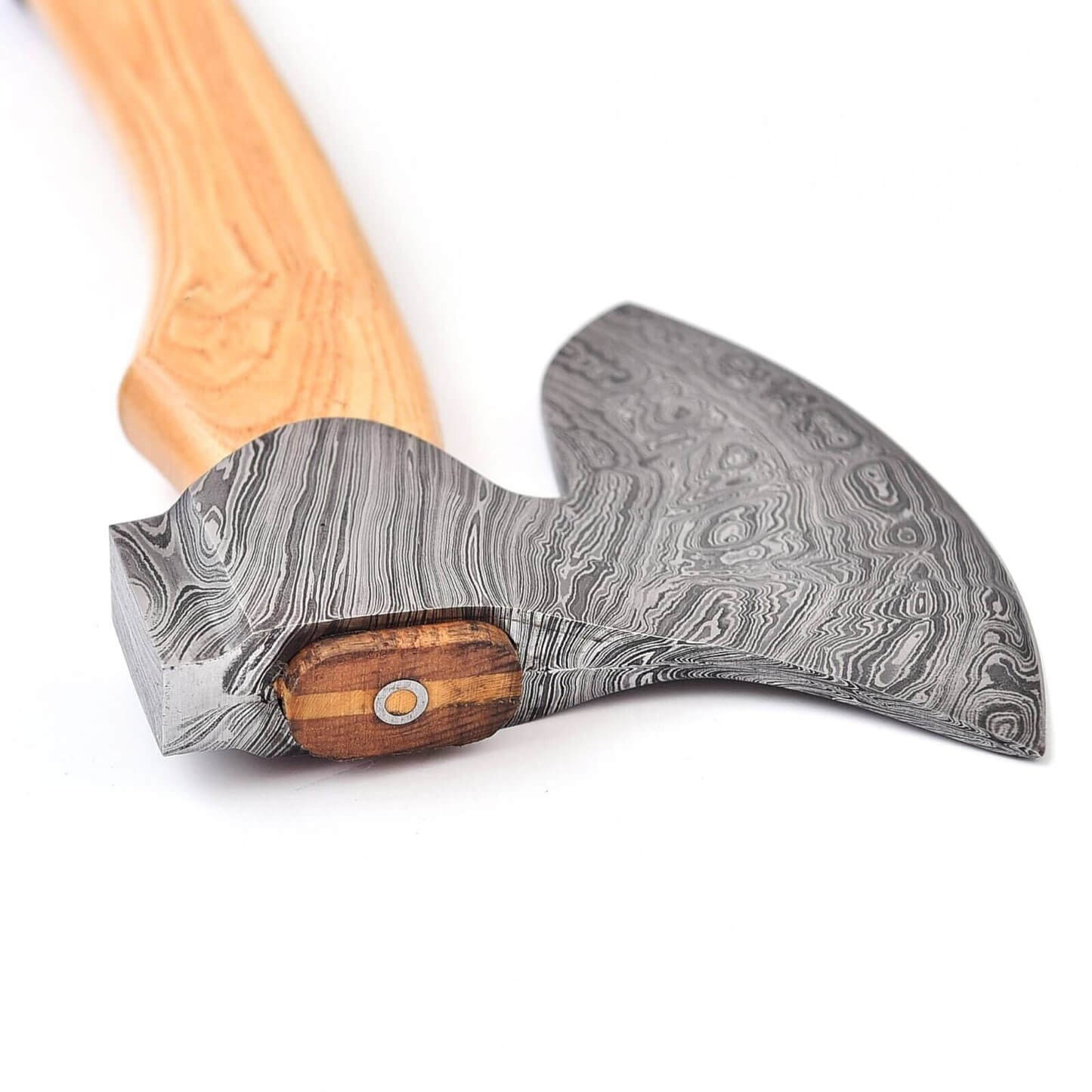 Hand-Forged Damascus Axe for Camping and Outdoors