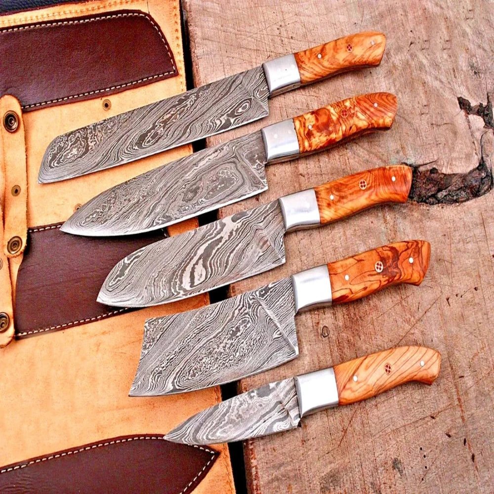 Hand-made Damascus Chef Knife Set - Hand Forged
