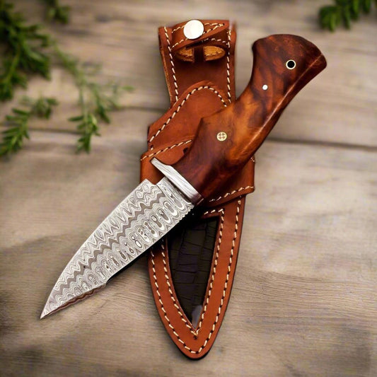 Hand Forged Damascus Steel Bowie Knife with Rosewood Handle