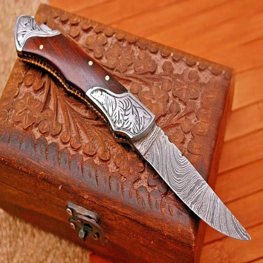 Handmade Damascus Folding Pocket Knife for Chefs