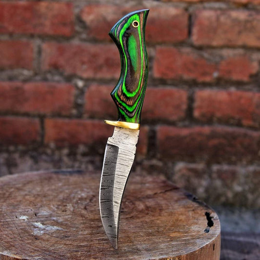 Handmade Damascus Steel Skinning Knife with Wood Handle