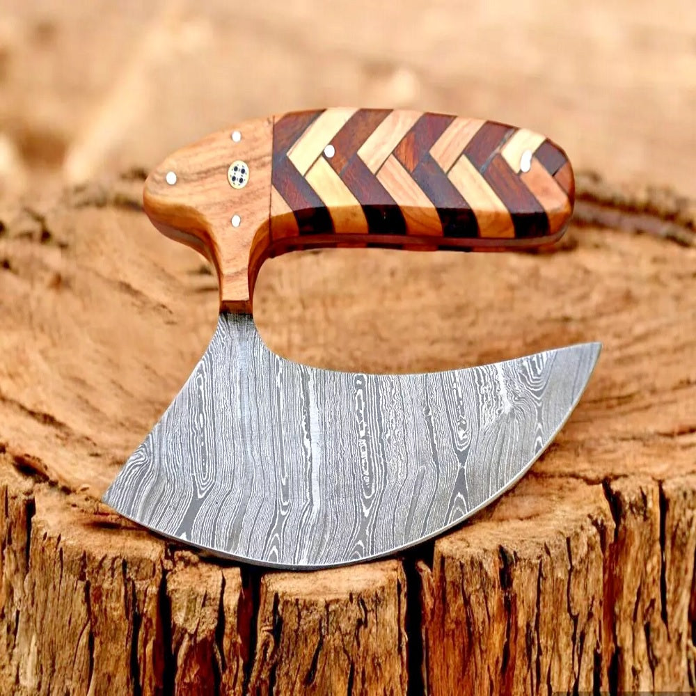 Handmade Damascus Steel Ulu Knife, Perfect Pizza Cutter & Chef Knife