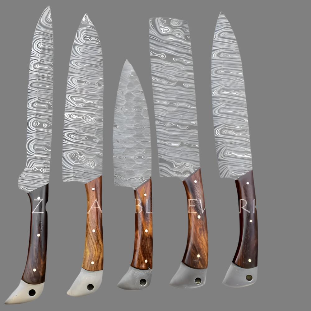 Handmade Forged Damascus Chef Knife Set