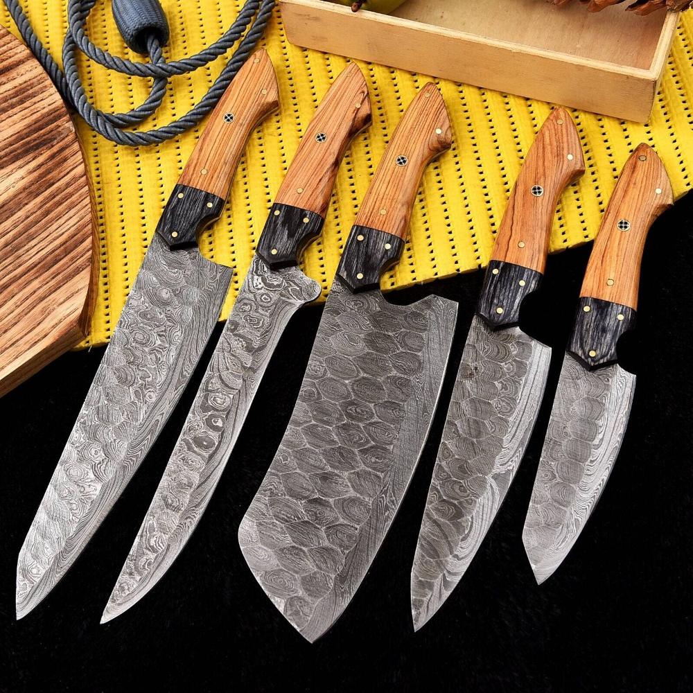 High Quality Handmade Damascus Steel Chef Knife Set 5 Piece knife set